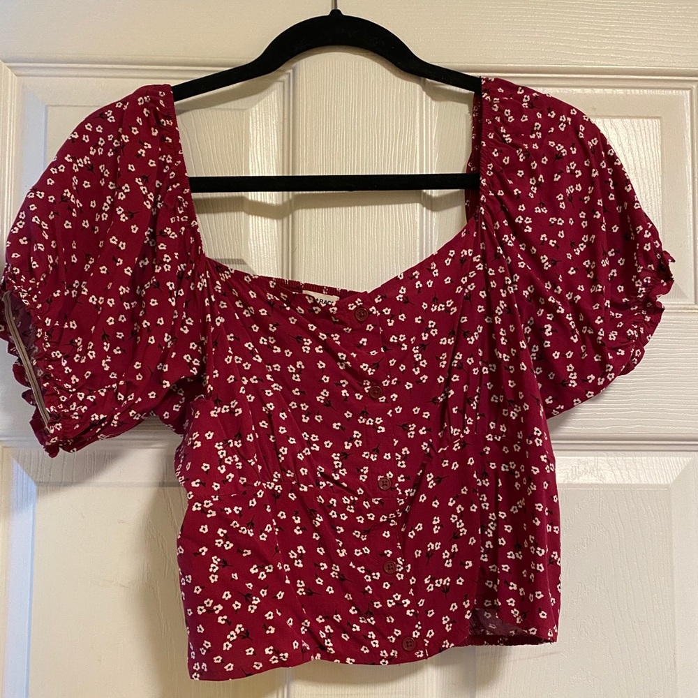 Deep red floral crop top.
